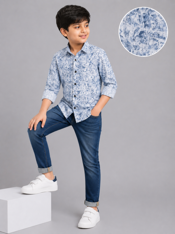 Boys' Cool Blue Abstract Print Casual Shirt - Image 4