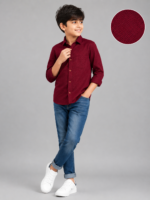 Boys' Smart Maroon Textured Full Sleeve Shirt - Image 2