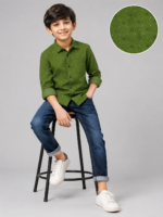 Boys' Juniper Green Patterned Full Sleeve Casual Shirt
