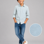 Boys' Sky Blue Textured Casual Long Sleeve Shirt