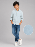 Boys' Sky Blue Textured Casual Long Sleeve Shirt