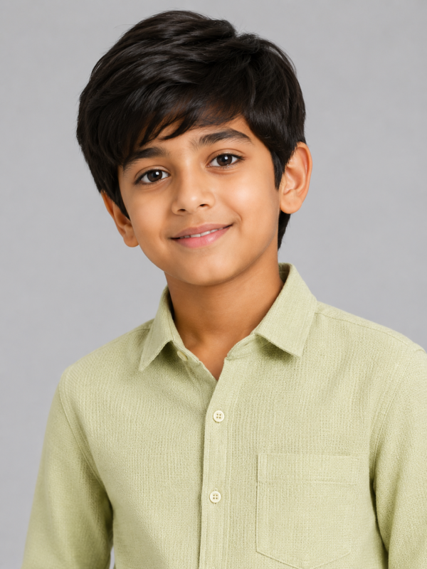 Boys' Sage Green Textured Full Sleeve Casual Shirt - Image 2