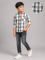 Boys' White & Black Plaid Check Button-Down Shirt - Image 2