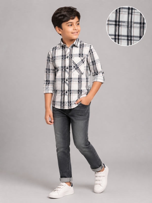 Boys' White & Black Plaid Check Button-Down Shirt - Image 2