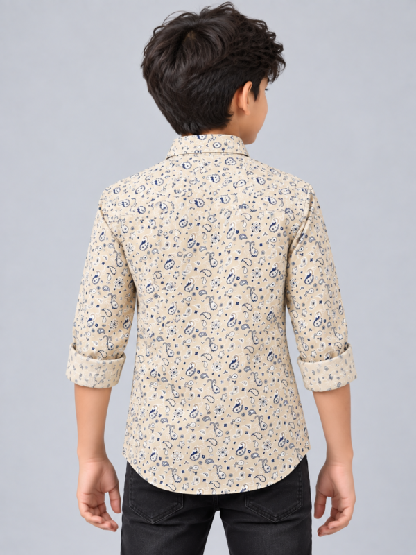 Boys' Blue Paisley Print Casual Long Sleeve Cotton Shirt - Image 4