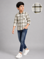 Boys' Classic Plaid Long Sleeve Button-Down Shirt - Olive & Cream - Image 4
