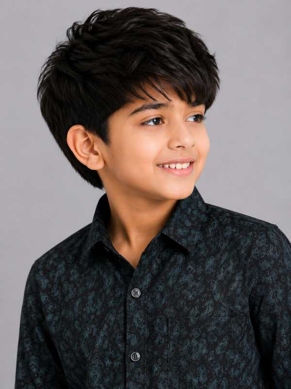 Boys' Premium Dark Paisley Print Button-Down Shirt - Image 3