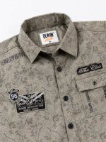 Boys' Olive Botanical Print Graphic Button-Down Shirt - Image 2