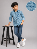 Boys' Stylish Blue Abstract Floral Print Casual Shirt - Image 4