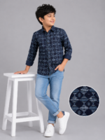 Boys' Navy Tribal Geometric Print Long Sleeve Casual Shirt - Image 3