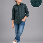 Boys' Deep Green Abstract Wave Print Casual Shirt