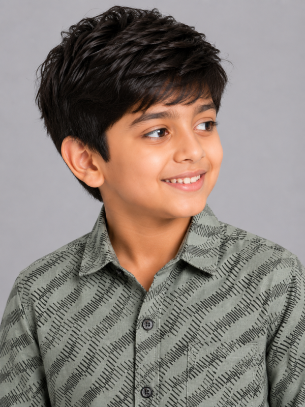 Boy's Sage Green Abstract Print Full Sleeve Casual Shirt - Image 2