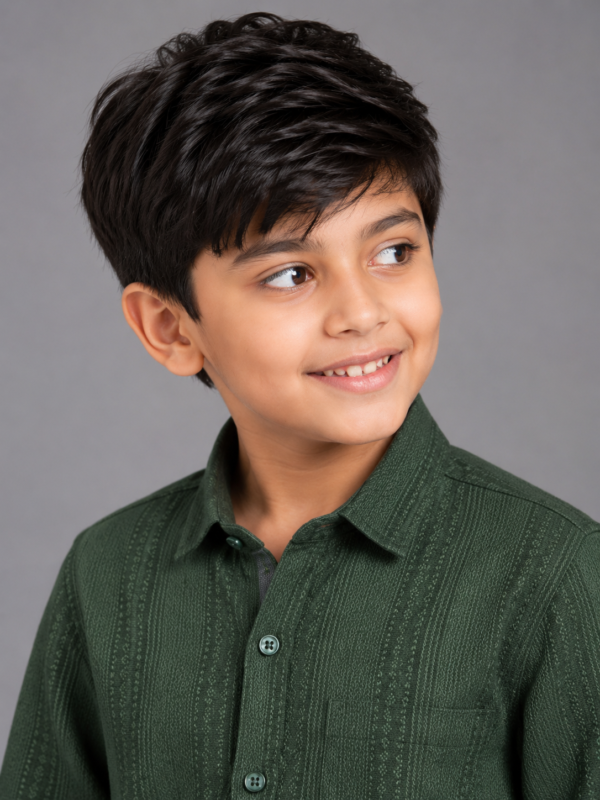 Boys' Forest Green Textured Casual Shirt - Image 2