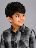 Boys' Stylish Grey & Black Plaid Casual Shirt - Image 3
