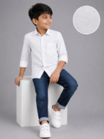 Boys' Classic White Textured Button-Down Shirt - Image 2