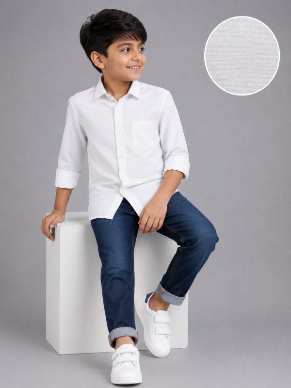 Boys' Classic White Textured Button-Down Shirt - Image 2