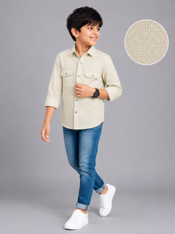 Boys' Textured Linen-Look Casual Button-Down Shirt - Image 2