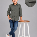 Boy's Smart Casual Olive Green Full Sleeve Cotton Shirt