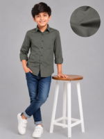 Boy's Smart Casual Olive Green Full Sleeve Cotton Shirt