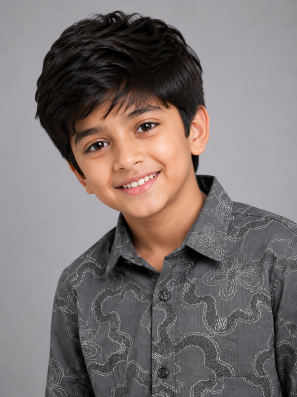 Boys Charcoal Grey Embroidered Casual Shirt - Image 3