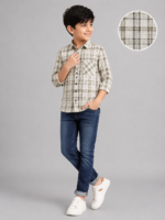 Boys' Classic Plaid Long Sleeve Button-Down Shirt - Olive & Cream - Image 2