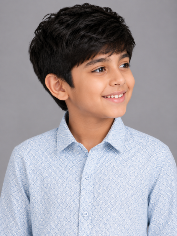 Boys' Light Blue Geometric Print Button-Up Shirt - Image 3