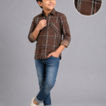 Boys' Stylish Brown Plaid Full Sleeve Casual Shirt