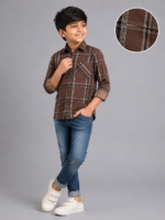 Boys' Stylish Brown Plaid Full Sleeve Casual Shirt