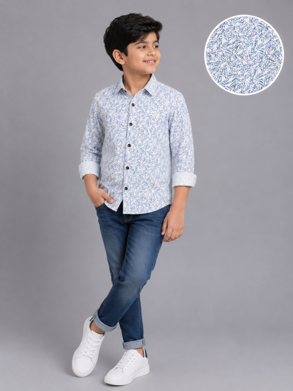 Boys' Blue Abstract Swirl Print Casual Shirt - Image 3