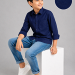 Boy's Classic Navy Blue Versatile Long-Sleeve Shirt