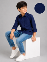 Boy's Classic Navy Blue Versatile Long-Sleeve Shirt