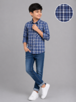 Classic Blue & White Plaid Boy's Full Sleeve Shirt