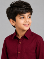 Boys' Smart Maroon Textured Full Sleeve Shirt - Image 3