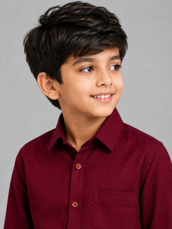 Boys' Smart Maroon Textured Full Sleeve Shirt - Image 3