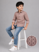 Boys' Stylish Brown Geometric Print Casual Shirt - Image 4