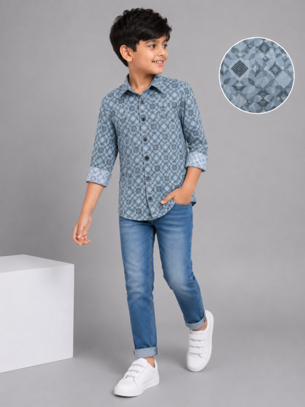 Boys' Geometric Print Cotton Shirt - Image 2