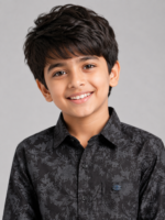 Boys' Stylish Black Floral Print Long Sleeve Casual Shirt - Image 2