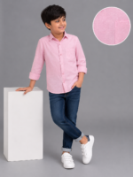 Boys' Charming Pink Textured Casual Long Sleeve Shirt - Image 3