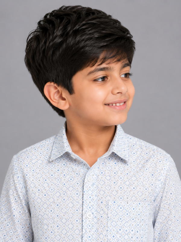 Boys' Stylish Light Blue Geometric Print Casual Shirt - Image 3