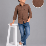 Boys' Rustic Brown Textured Long Sleeve Button-Down Shirt