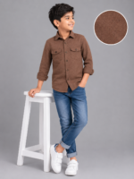 Boys' Rustic Brown Textured Long Sleeve Button-Down Shirt