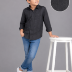 Boys' Stylish Charcoal Textured Long Sleeve Shirt