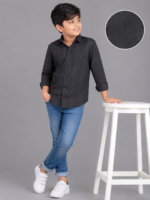 Boys' Stylish Charcoal Textured Long Sleeve Shirt