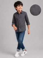 Boys' Charcoal Textured Everyday Long-Sleeve Shirt - Image 3