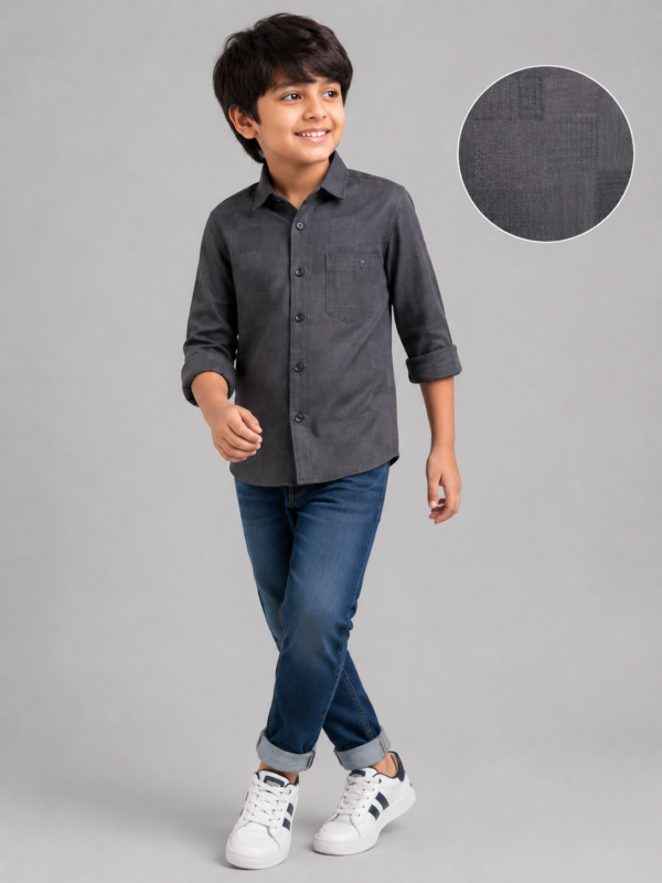Boys' Charcoal Textured Everyday Long-Sleeve Shirt - Image 3