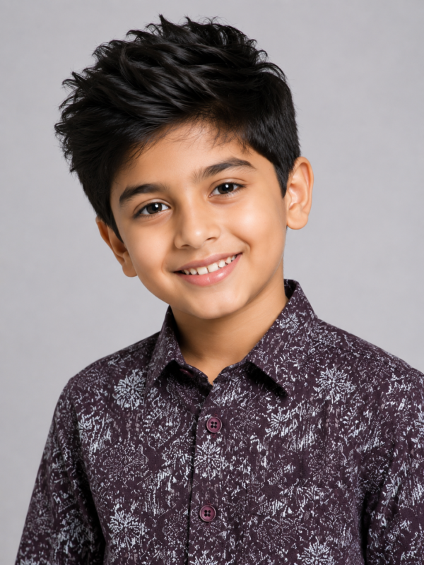 Boys' Trendy Plum Abstract Floral Print Full Sleeve Shirt - Image 2