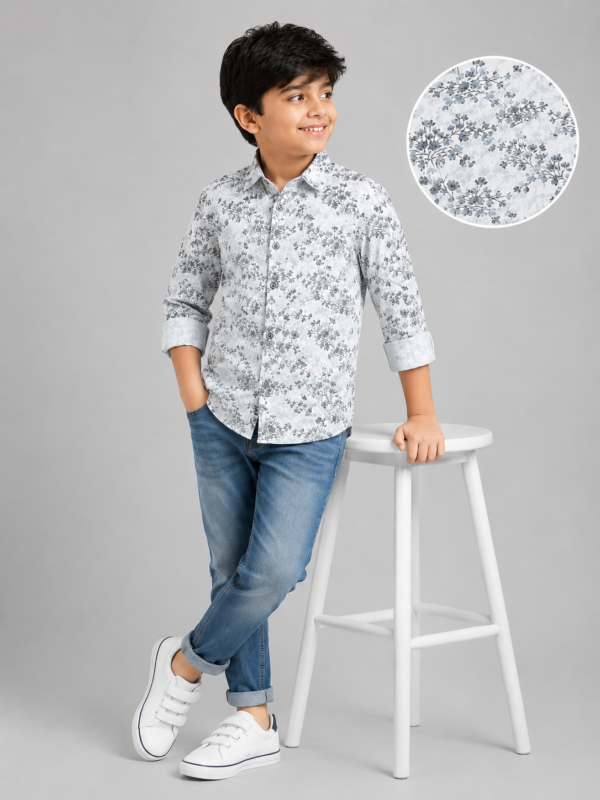 Boys' Stylish Grey Floral Print Casual Shirt - Modern & Comfortable - Image 4