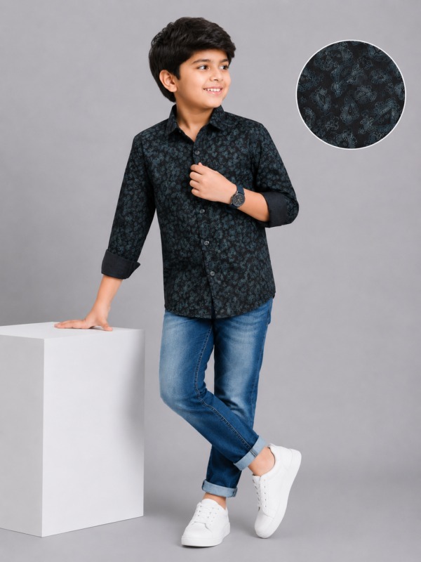 Boys' Premium Dark Paisley Print Button-Down Shirt - Image 2
