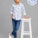 Boys' Blue & White Floral Striped Casual Full Sleeve Shirt