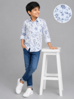 Boys' Blue & White Floral Striped Casual Full Sleeve Shirt